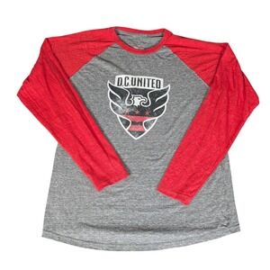 MLS DC United Soccer Raglan Long Sleeve Shirt Gray Red Distressed Eagle Logo